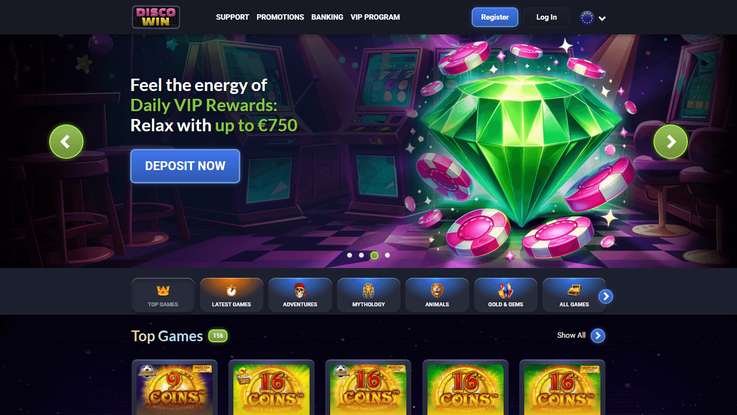 Discowin – Lobby principale con slot